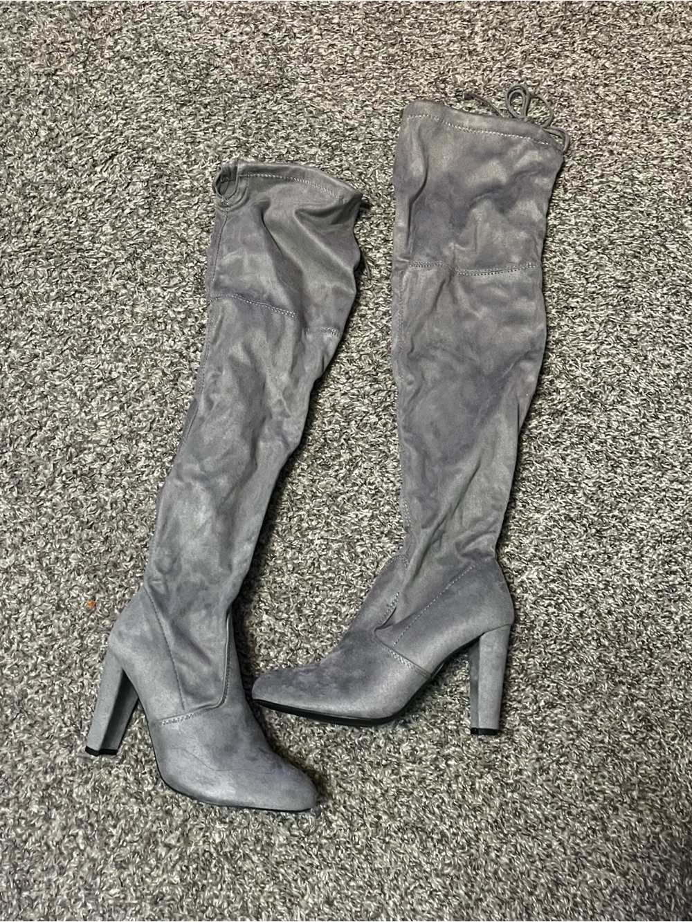 Fashion Nova Charcoal Gray Over-the-Knee Block Heel Boots